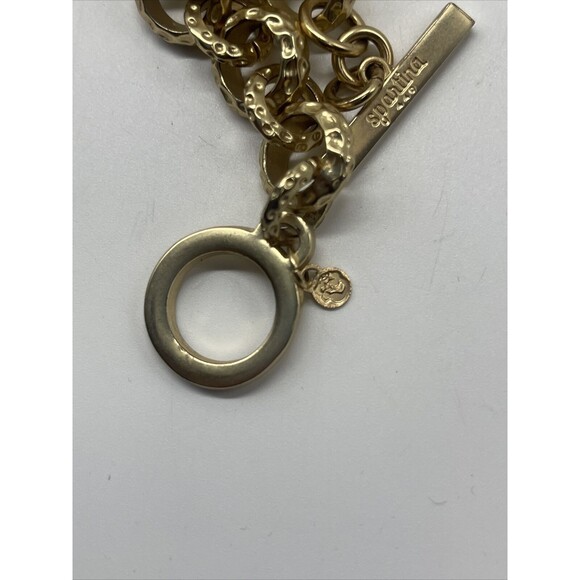 Spartina 449 Gold Tone Textured Round Link Bracelet With Two Charms - Picture 7 of 7